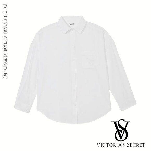 PINK VS COTTON POPLIN OVERSIZED BUTTON-DOWN SLEEPSHIRT - Picture 3 of 5